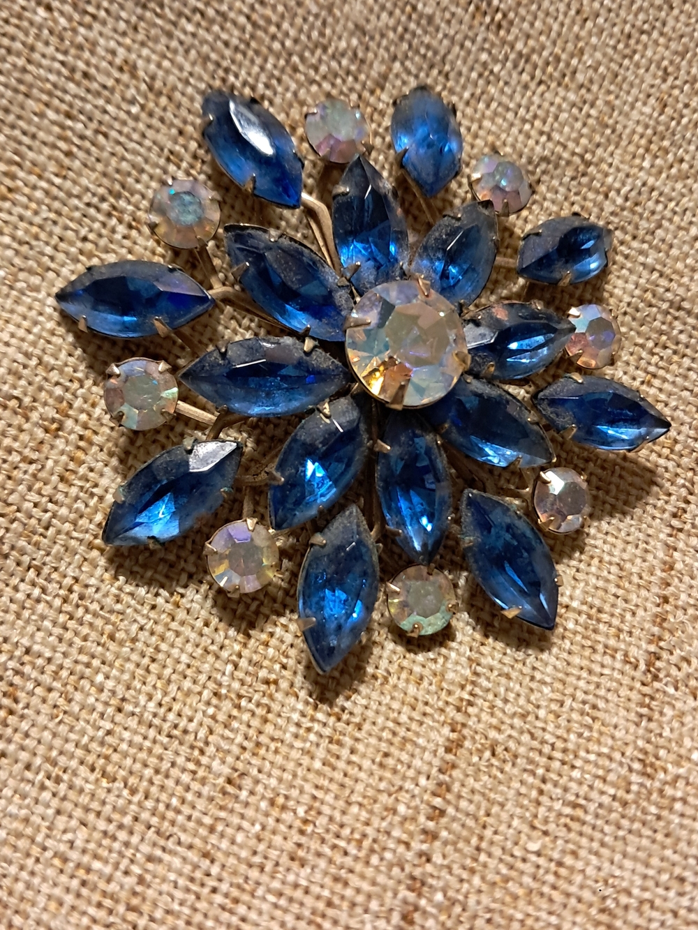Vintage Blue and Opalescent Floral Brooch - Vintage